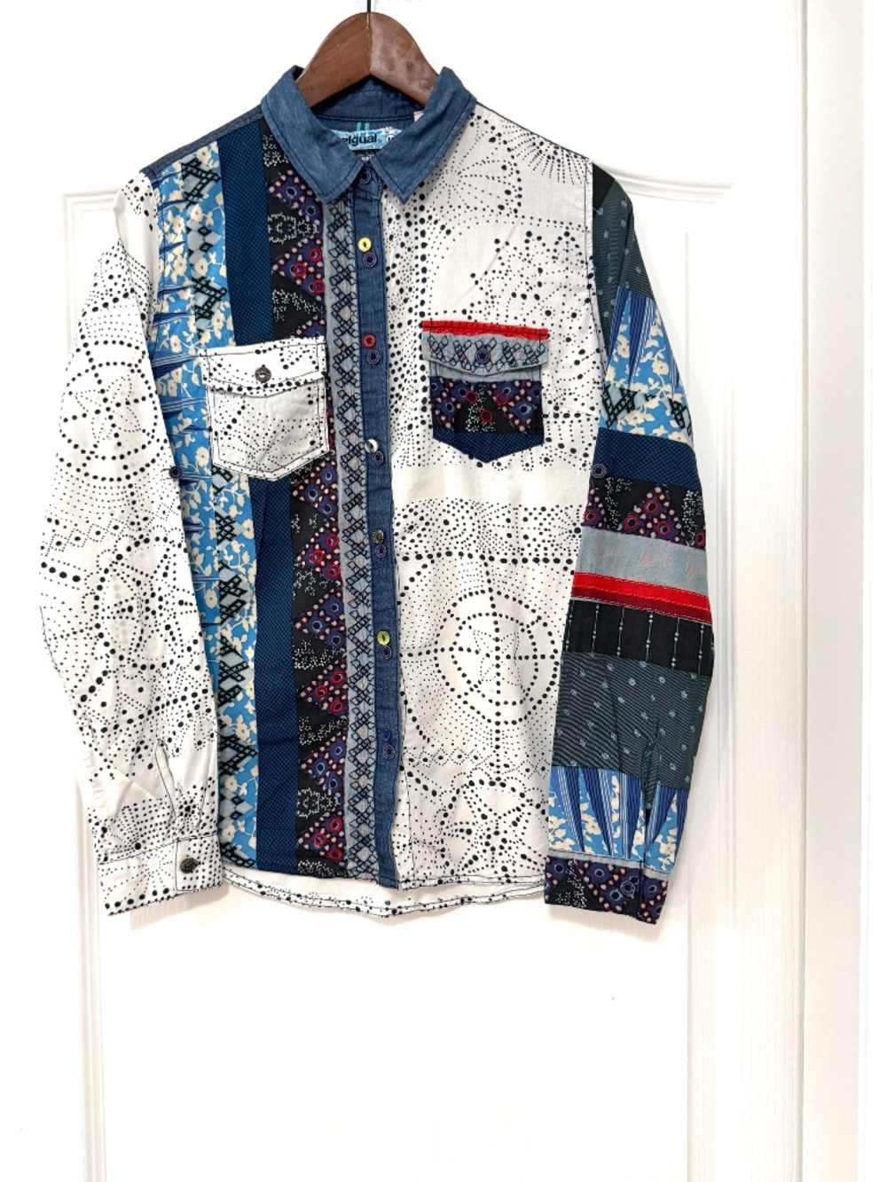 Desigual CAM_MARTE Patchwork Button Down Shirt Women’s M Multi-Pattern Cotton - Picture 15 of 15